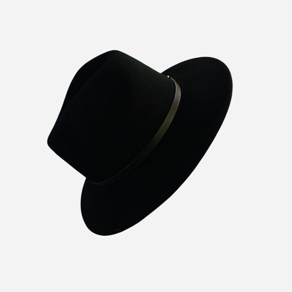 Fedora Hat With Geometric Chain link Details on one side Black Wool M/L NWT main image 6